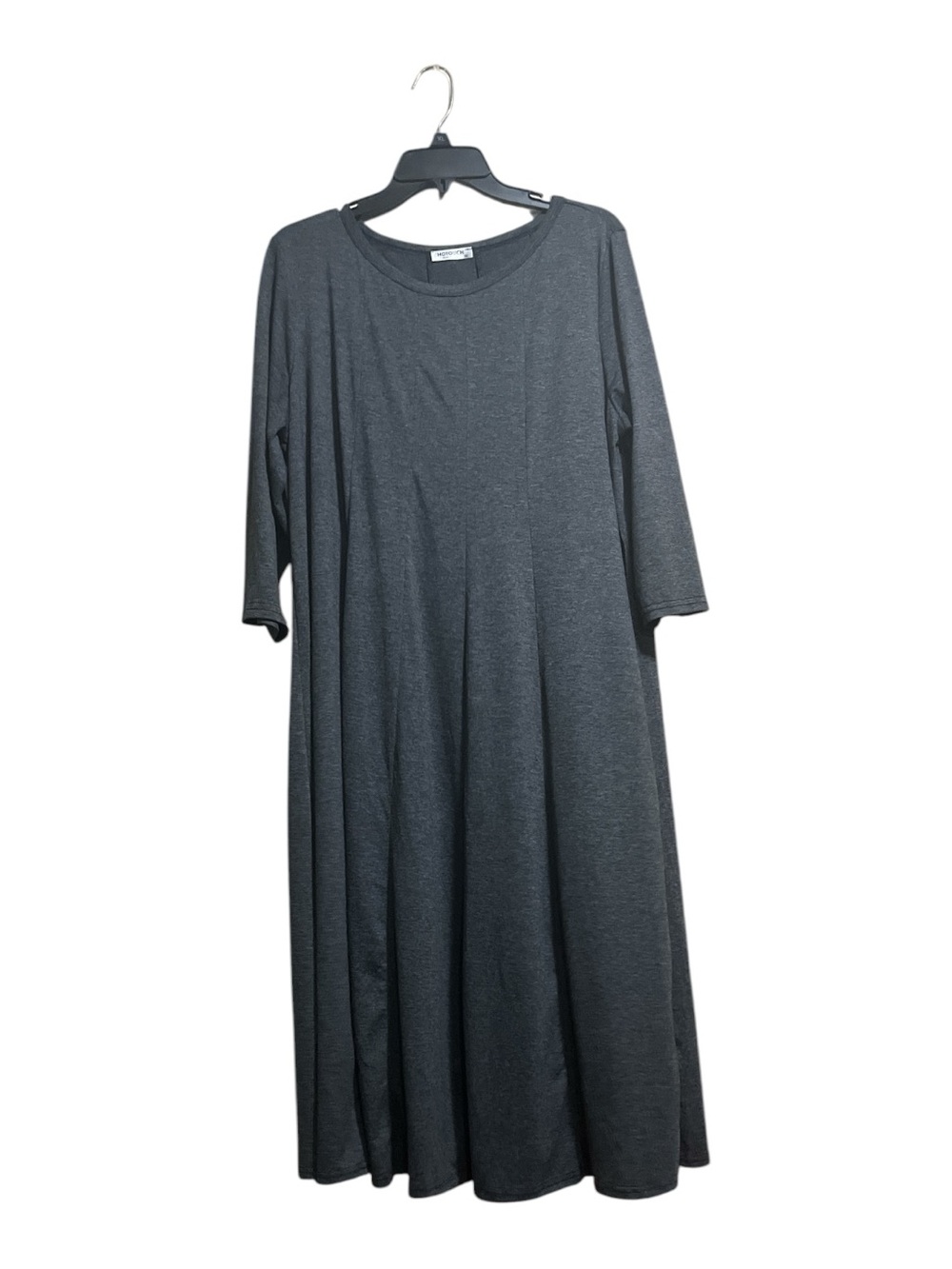 Women's Charcoal Gray Maxi Swing Dress with Three-Quarter Sleeves